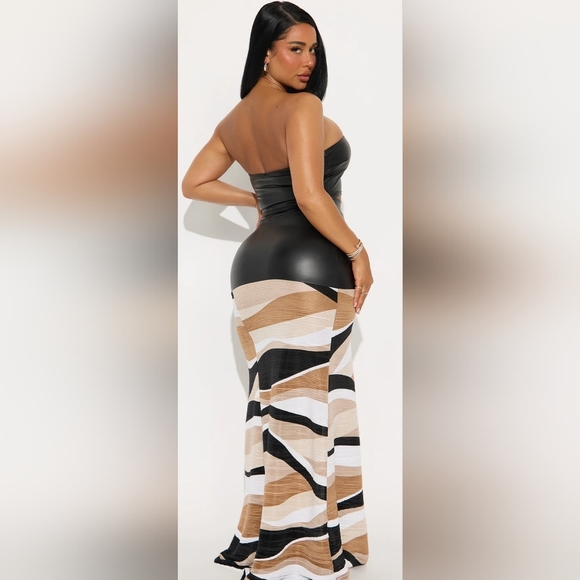 Fashion Nova Black and Tan Asymmetrical Skirt - Picture 2 of 4